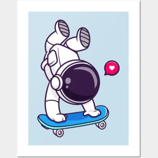 Cute Astronaut Playing Skateboard Cartoon Posters and Art